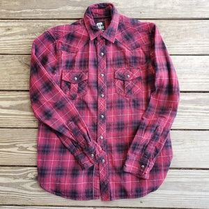Route 66 Mens Flannel Red/Black Plaid Casual Shirt Long Sleeve SMALL